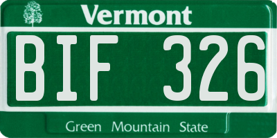 VT license plate BIF326