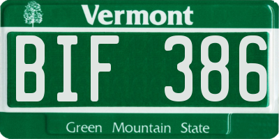 VT license plate BIF386