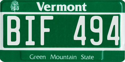VT license plate BIF494