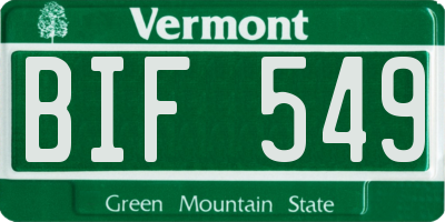VT license plate BIF549