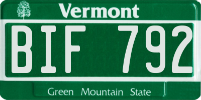VT license plate BIF792
