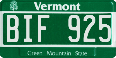 VT license plate BIF925