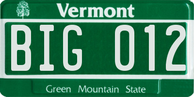 VT license plate BIG012