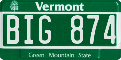 VT license plate BIG874
