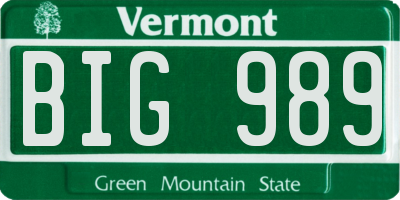 VT license plate BIG989