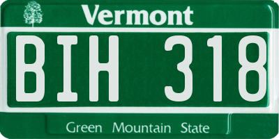 VT license plate BIH318