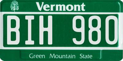 VT license plate BIH980
