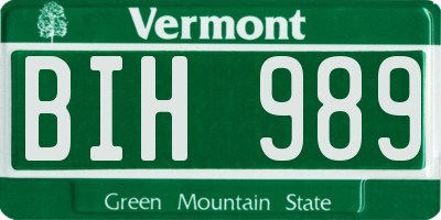 VT license plate BIH989