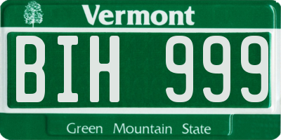 VT license plate BIH999