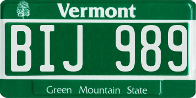 VT license plate BIJ989