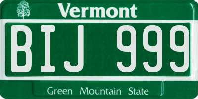 VT license plate BIJ999