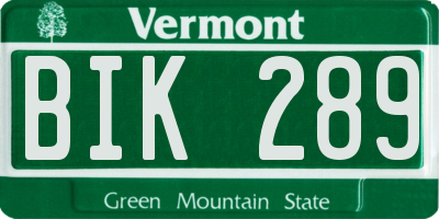 VT license plate BIK289