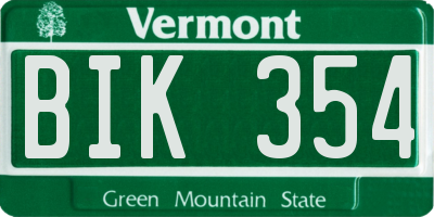 VT license plate BIK354