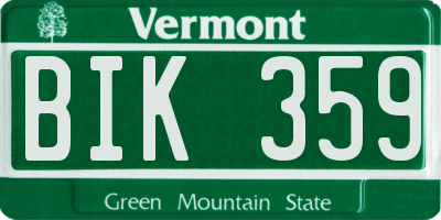 VT license plate BIK359