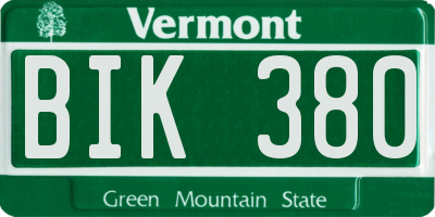VT license plate BIK380