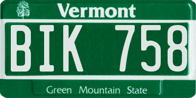 VT license plate BIK758