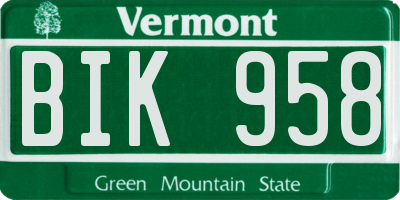 VT license plate BIK958