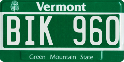 VT license plate BIK960