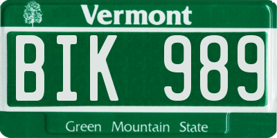 VT license plate BIK989