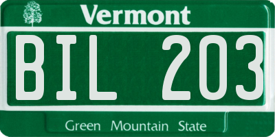 VT license plate BIL203