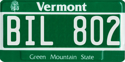 VT license plate BIL802