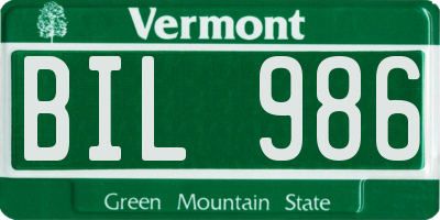 VT license plate BIL986