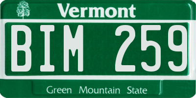 VT license plate BIM259