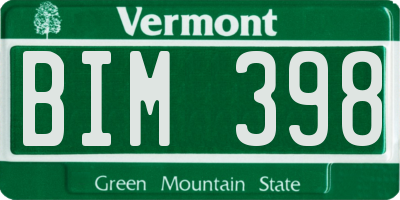 VT license plate BIM398