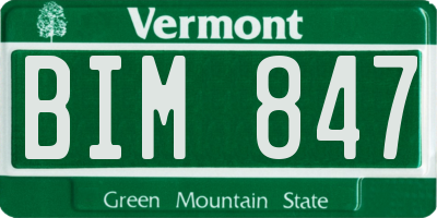 VT license plate BIM847