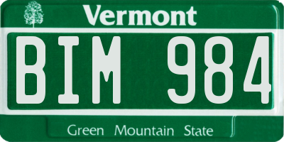 VT license plate BIM984