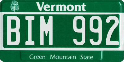 VT license plate BIM992