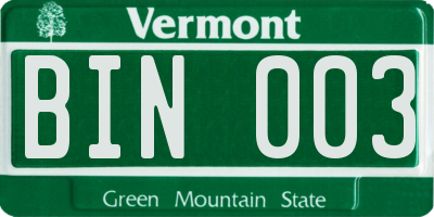 VT license plate BIN003