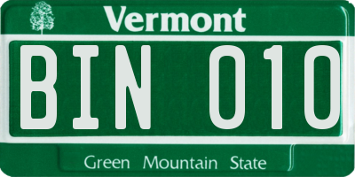 VT license plate BIN010