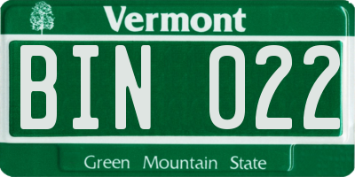VT license plate BIN022