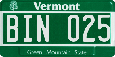 VT license plate BIN025
