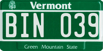 VT license plate BIN039