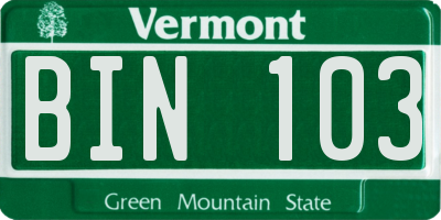 VT license plate BIN103