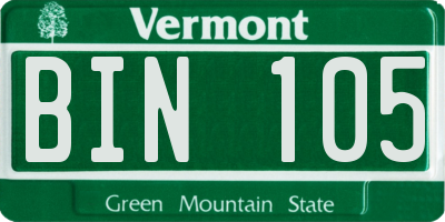 VT license plate BIN105