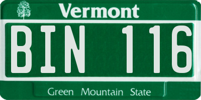 VT license plate BIN116