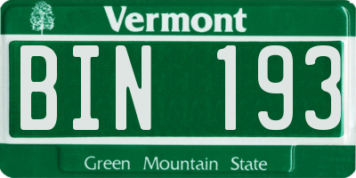 VT license plate BIN193