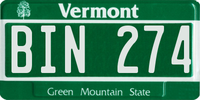 VT license plate BIN274