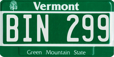 VT license plate BIN299