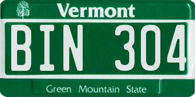VT license plate BIN304