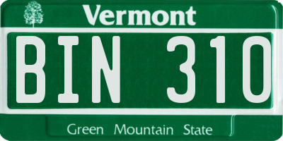 VT license plate BIN310