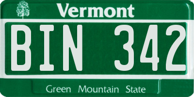 VT license plate BIN342