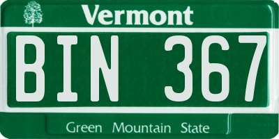VT license plate BIN367