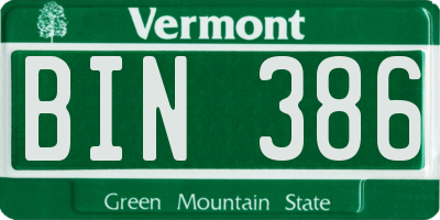 VT license plate BIN386