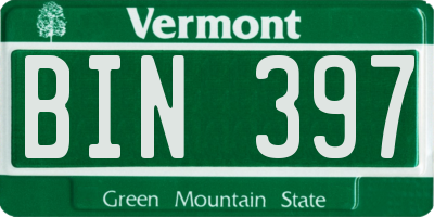 VT license plate BIN397