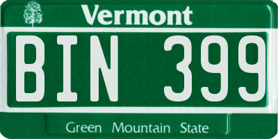 VT license plate BIN399