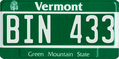 VT license plate BIN433